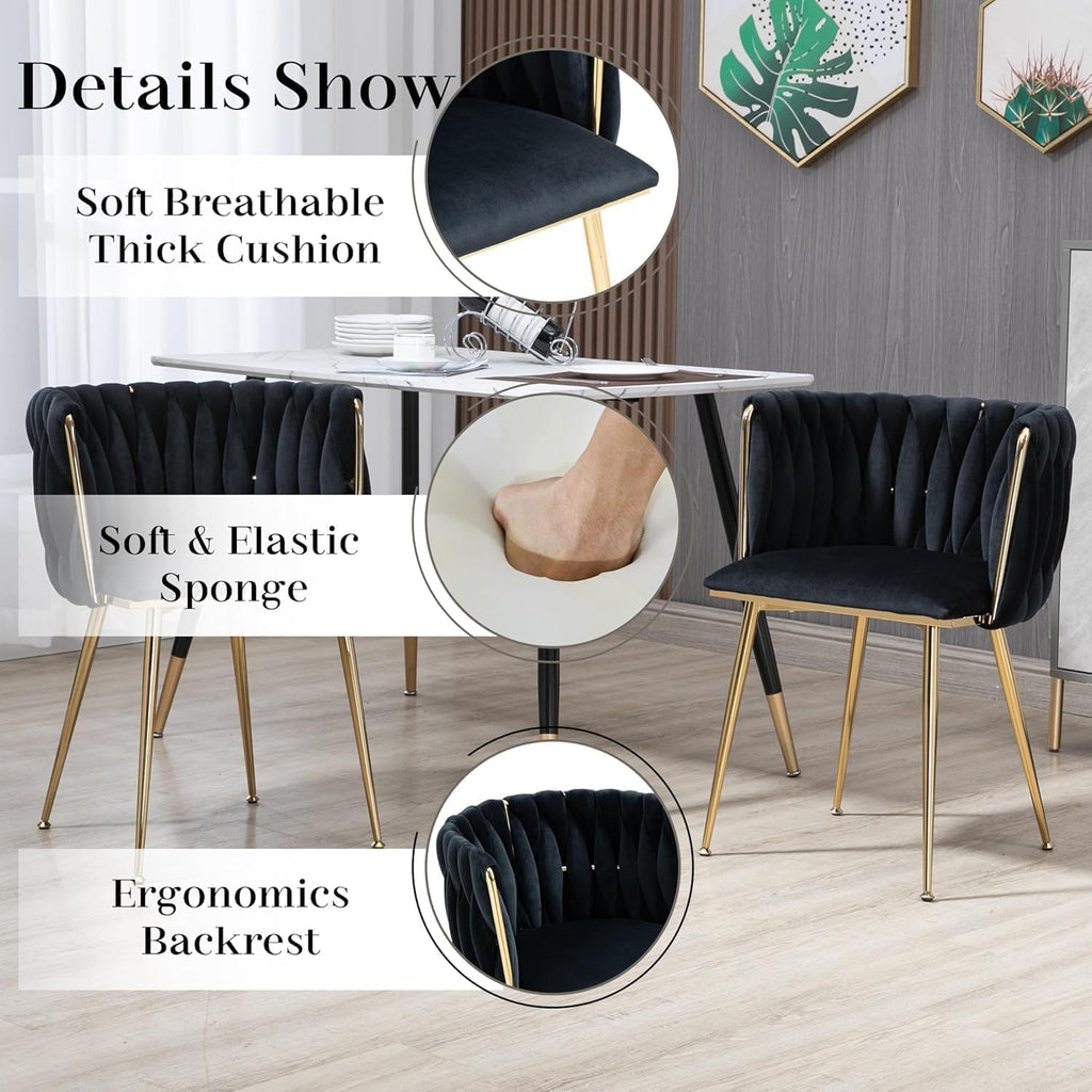 7 Pieces Modern Luxury Glass Dining Set, Large Minimalist Rectangle Dinner Set for 6, 63'' Clear Glass Top Kitchen Table Set with White & Gold Base, Black Dining Chairs, for Apartment