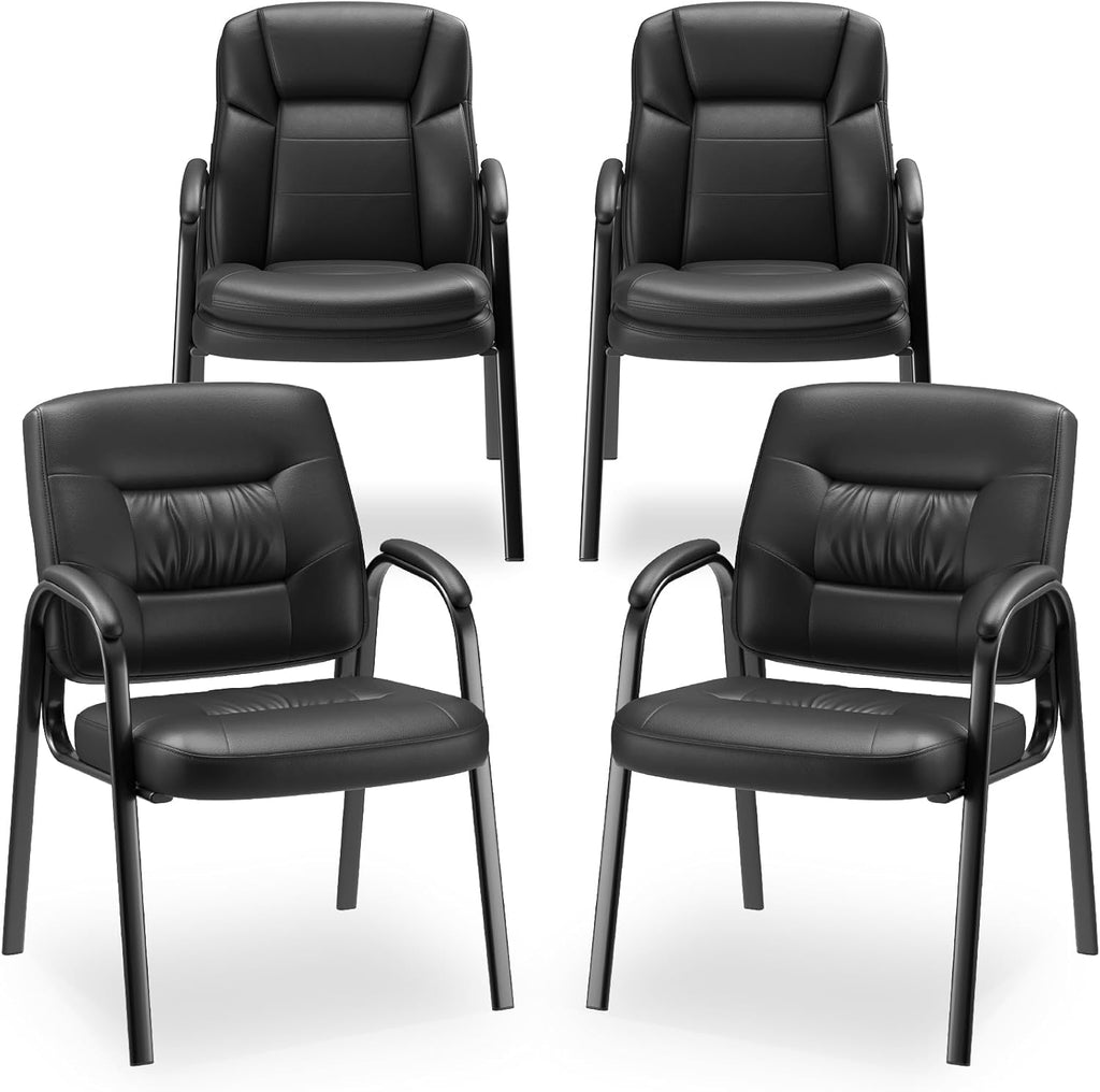 Modern Conference Room Chairs with Arms, PU Leather Padded Guest Chair with Welded Steel Frame, Ergonomic Office Reception Chair, 300LBS, Waterproof & Easy to Clean,Black,Set of 4