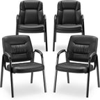 Modern Conference Room Chairs with Arms, PU Leather Padded Guest Chair with Welded Steel Frame, Ergonomic Office Reception Chair, 300LBS, Waterproof & Easy to Clean,Black,Set of 4