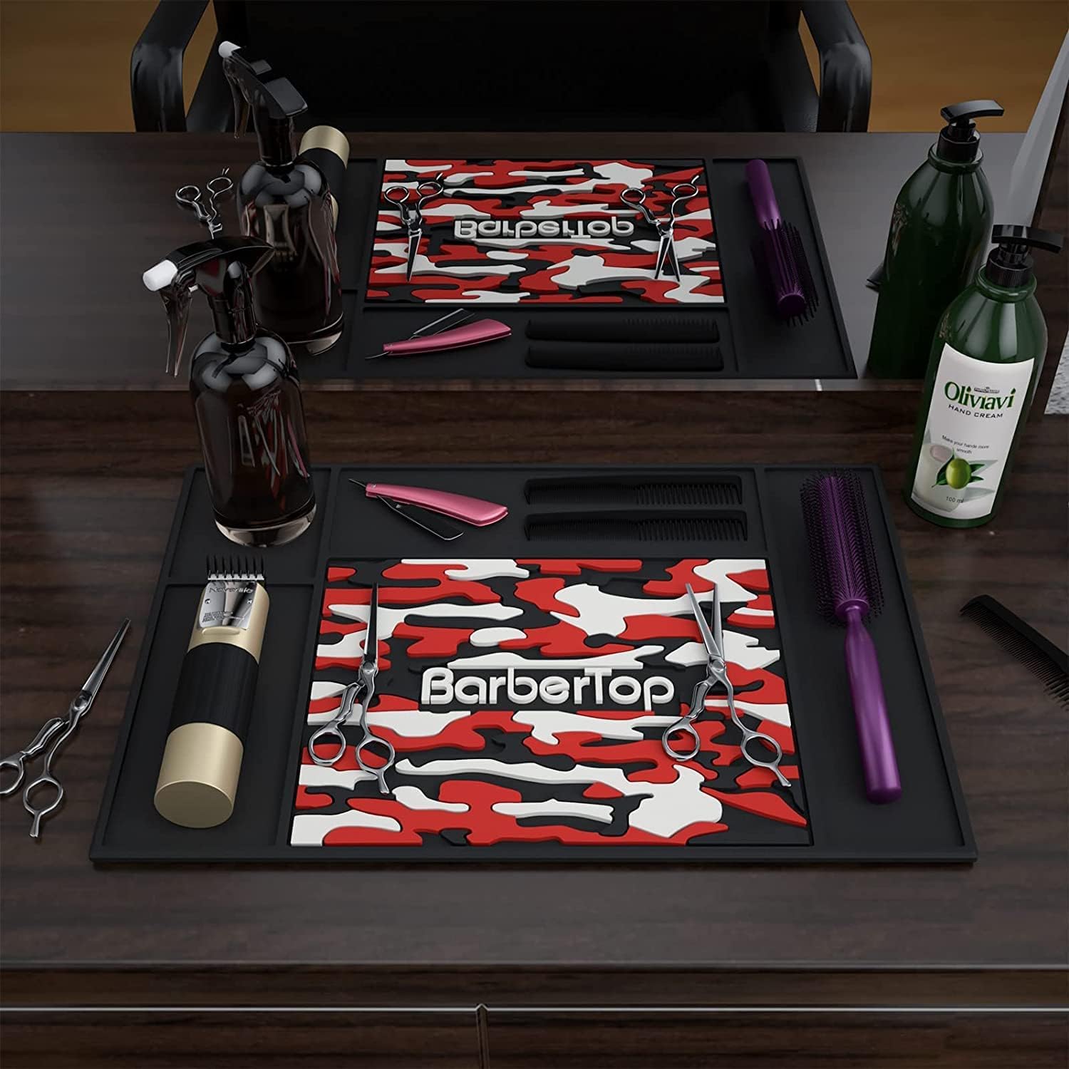 Barbershop Organizer Mats, 13 x 18.9 Barber Anti-Slip Mat Salon Haircutting Shaving Tools Resistant Table Pad Station, Clippers Matt for Beauty Salon Home