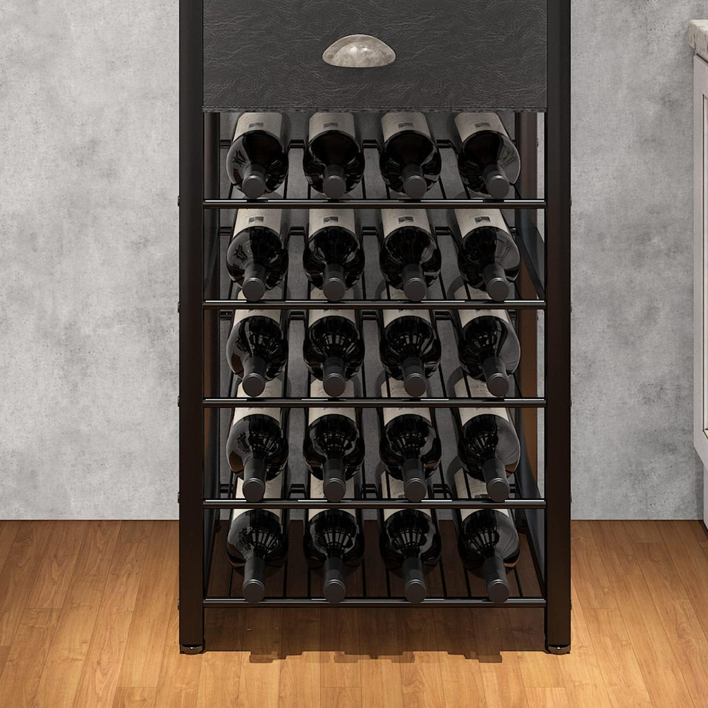 Homeiju Wine Rack Freestanding Floor, Bar Cabinet for Liquor and Glasses | 4-Tier bar Cabinet with Tabletop, Glass Holder, Storage Drawer and Wine Storage for Living Room (Patent No.D29872845)
