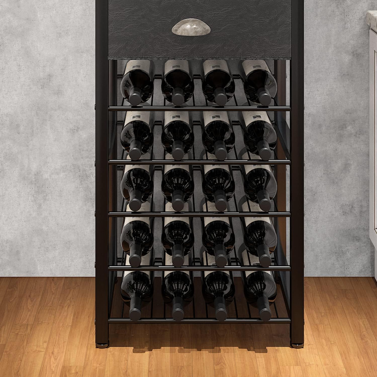 Homeiju Wine Rack Freestanding Floor, Bar Cabinet for Liquor and Glasses | 4-Tier bar Cabinet with Tabletop, Glass Holder, Storage Drawer and Wine Storage for Living Room (Patent No.D29872845)