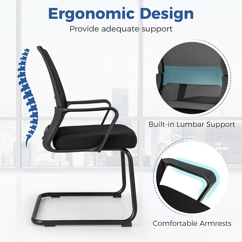 Tangkula Office Guest Chair Set of 12, Reception Chairs Conference Room Chairs with Adjustable Lumbar Support & Sled Base, Modern Mid Back Mesh Desk Chair no Wheels