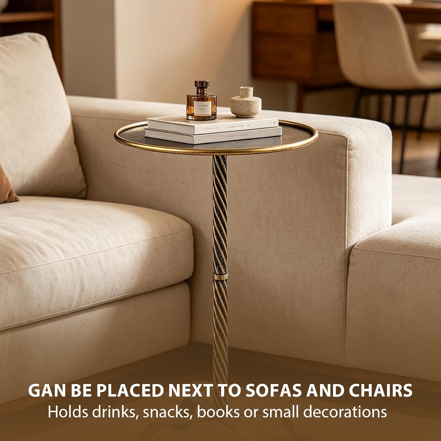 Metal Martini Table, Modern Antique Gold Side Table with 4 Legs, 27.75" Small Round Drink Table for Small Spaces Living Room Sofa Couch Patio