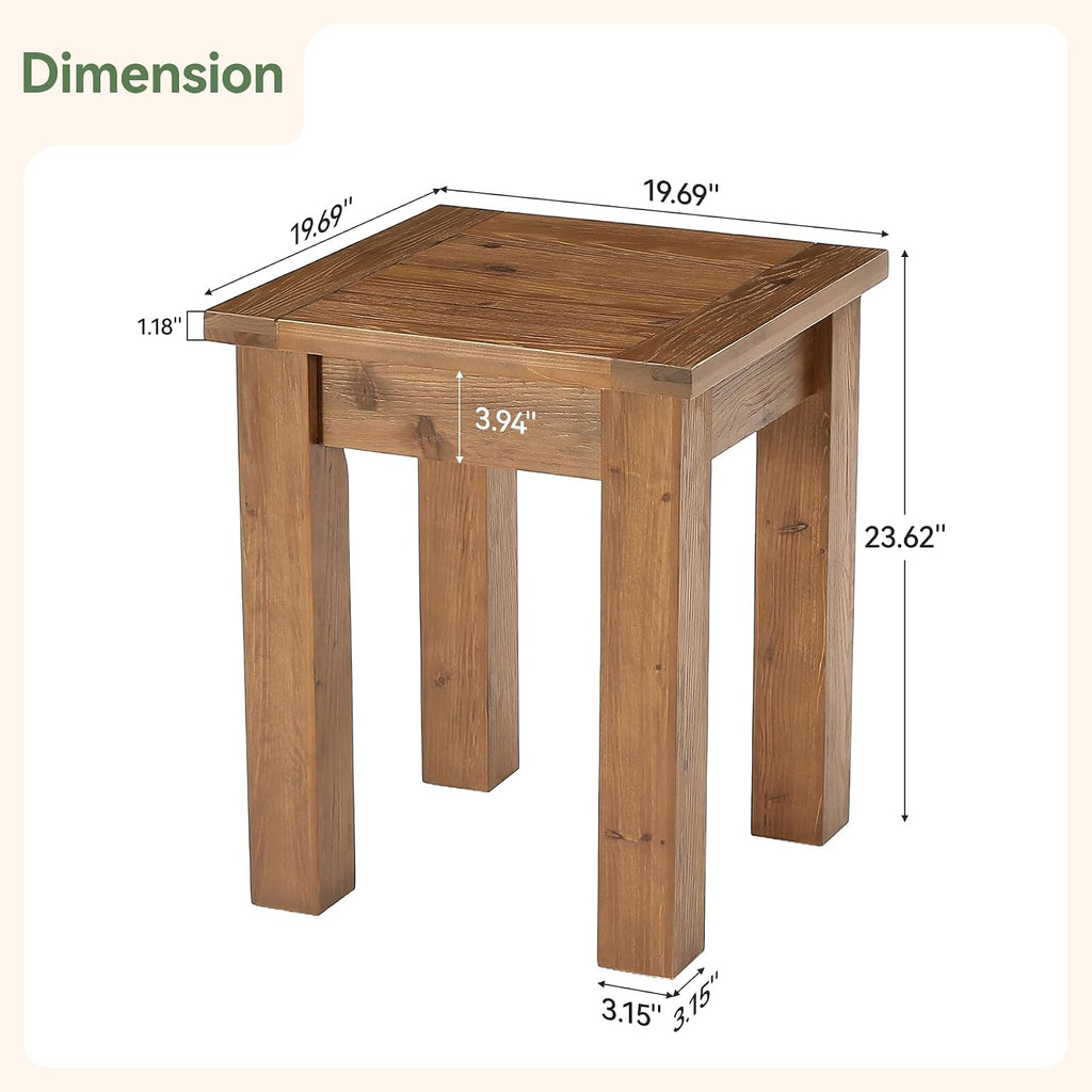 Solid Wood Side Table Set of 2, Farmhouse Square End Tale with Stable 4 Legs for Small Spaces, Living Room, Bedroom
