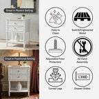 Decor Therapy Preston Two Drawer Side Table, Traditional Side Table with Dual Storage Drawers and Lower Shelf, Classic End Table or Bedside Table for Living Room or Bedroom, White