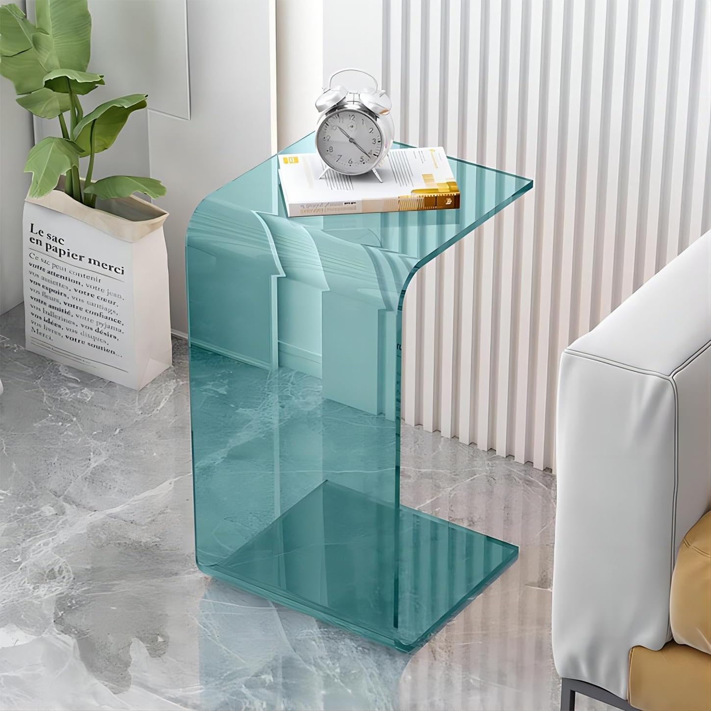 Acrylic C Table, Multipurpose Clear Side Table Laptop End Table，Small Coffee Table，Bedside Table for Bedroom,Living Room and Patio(Sky Blue,30 * 30 * 55)