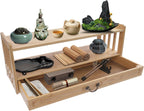 Meditation Table, 3-Tier Bamboo Altar Floor Tables for Spiritual, Puja Table with Drawer for Prayers, Worship or Bamboo Furniture for Displaying Plants and Books