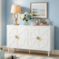 RoyalCraft Buffet Cabinet with Storage, Vintage Sideboard with Ship Wheel Pattern and 4 Doors, Wood Credenza Coffee Bar Table with Solid Wood Legs for Kitchen, Dining Room, Living Room, White