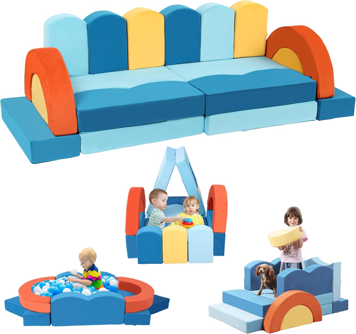 Erament 22Pcs Modular Kids Play Couch for Toddler - Kids Sofa Bed for Playroom, Convertible Furniture Ocean Theme Modular Sofa Building Fort for Inspiring Creativity