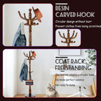 73 in Wood Coat Rack, Coat Rack Freestanding with Stable Round Base, Adjustable Height Tree Coat Racks Stand for Home Bedroom Office Hallway Entryway (Antique color)