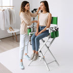 OmySalon Director's Chair 31" Height Folding Portable w/Storage Pouch & Footrest, Makeup Artist Chair for Salon, Events, Mobile, 250lb Capacity, White Wood Frame & Olive Green Canvas Seat