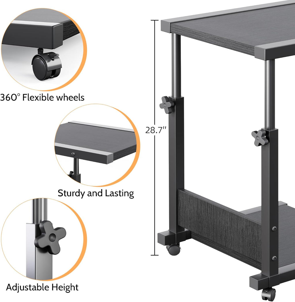C Table End Table, 2-Tier Small Side Table for Couch, Adjustable Height Tv Trays for Living Room, Bedroom, Bedside, Black