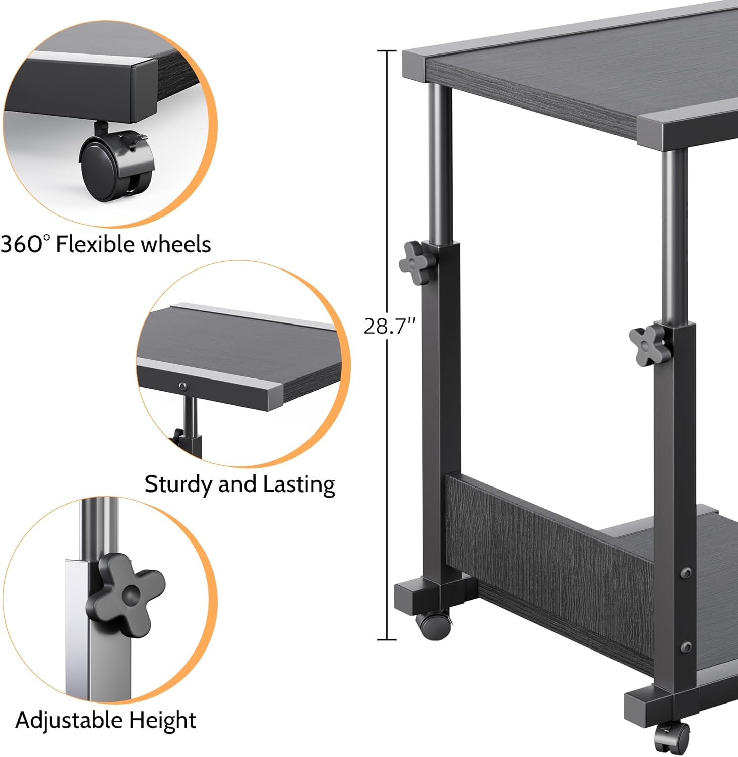 C Table End Table, 2-Tier Small Side Table for Couch, Adjustable Height Tv Trays for Living Room, Bedroom, Bedside, Black