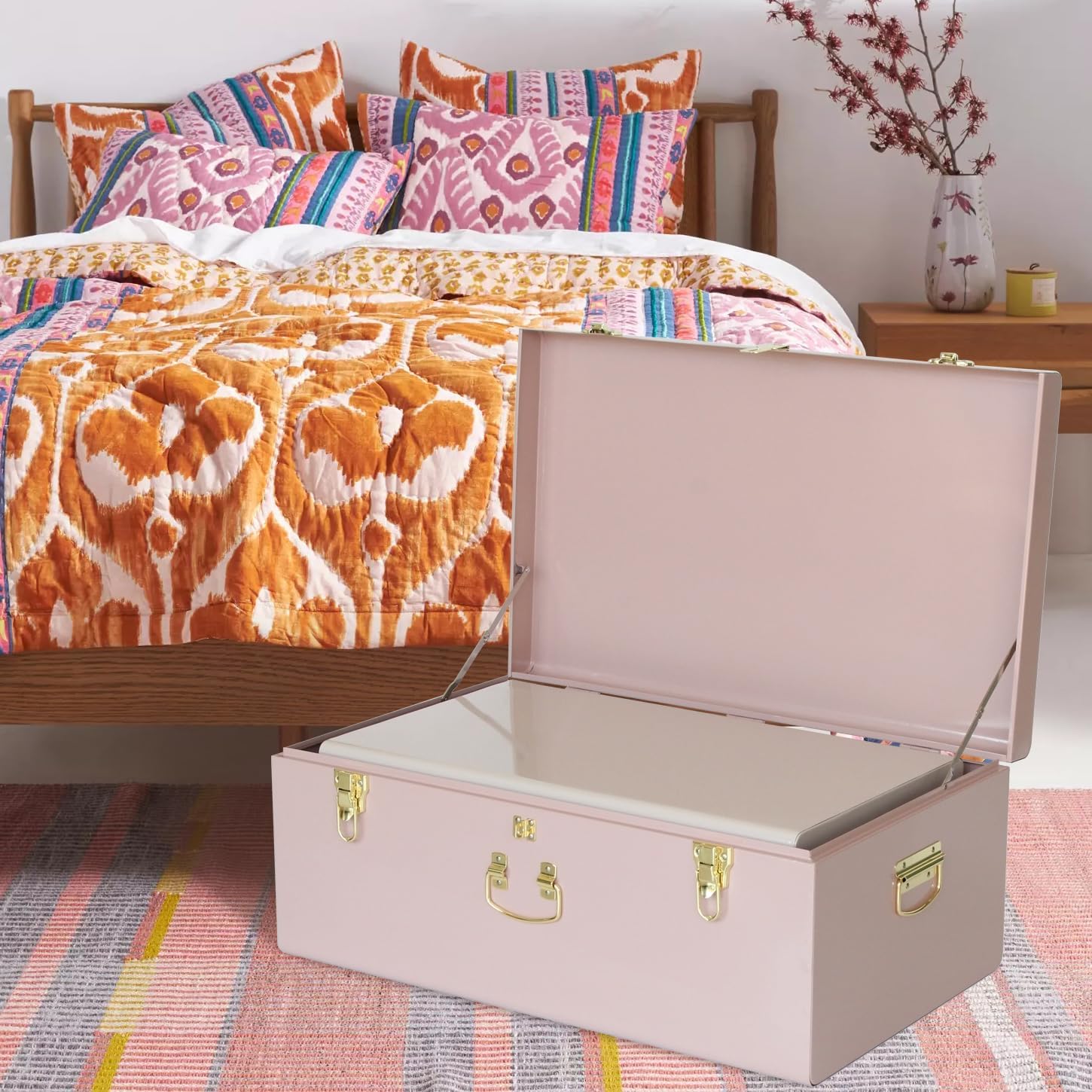 Vixdonos Decorative Box Set of 3 Metal Trunks Chest with Safety Lock Clasp for Treasure Organization and Home Dorm Decor,26.8x16.5x11Inches