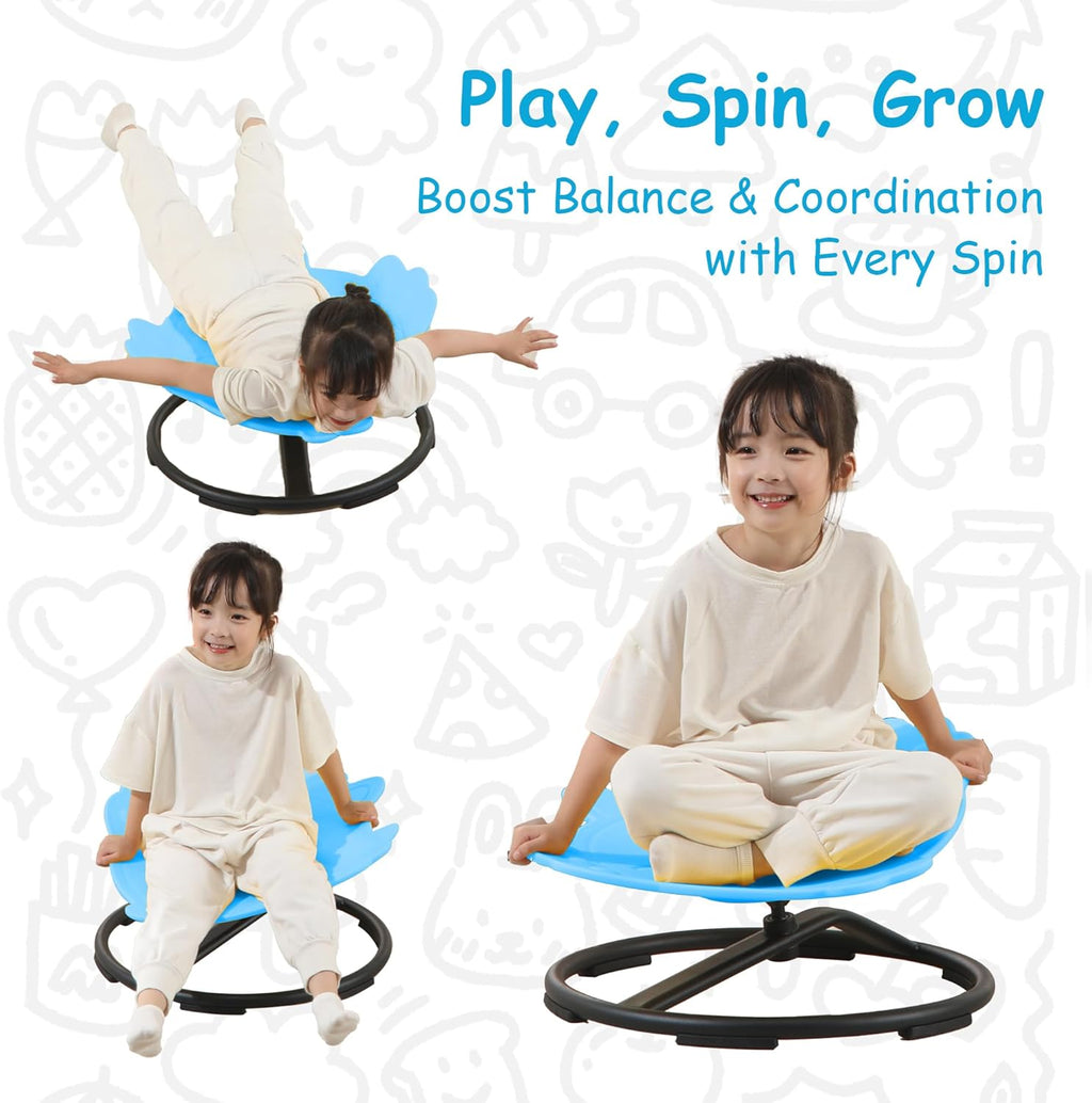 Kids Sensory Swivel Chair - Fish Spinning Chair Seat for Balance, Coordination - Sensory Therapy Stool for Kids with Autism & ADHD - Active Indoor Play Set for Home & Classroom (Blue)