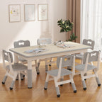 GAOMON Kids Table and 6 Chairs Set, Height Adjustable Toddler Table and Chair Set for Ages 2-10, Graffiti Desktop, Non-Slip Legs, Children Activity Table for Daycare Classroom Home