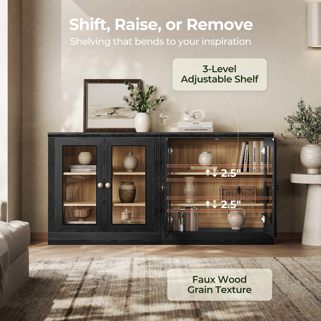 CHIC HOUSE Monos Storage Cabinet with Acrylic Doors & Shelves, 32" Modular Fluted Sideboard Buffet Cabinets, Small Coffee Bar Kitchen Pantry, Modern Media Console Cabinet for Living Room, Black