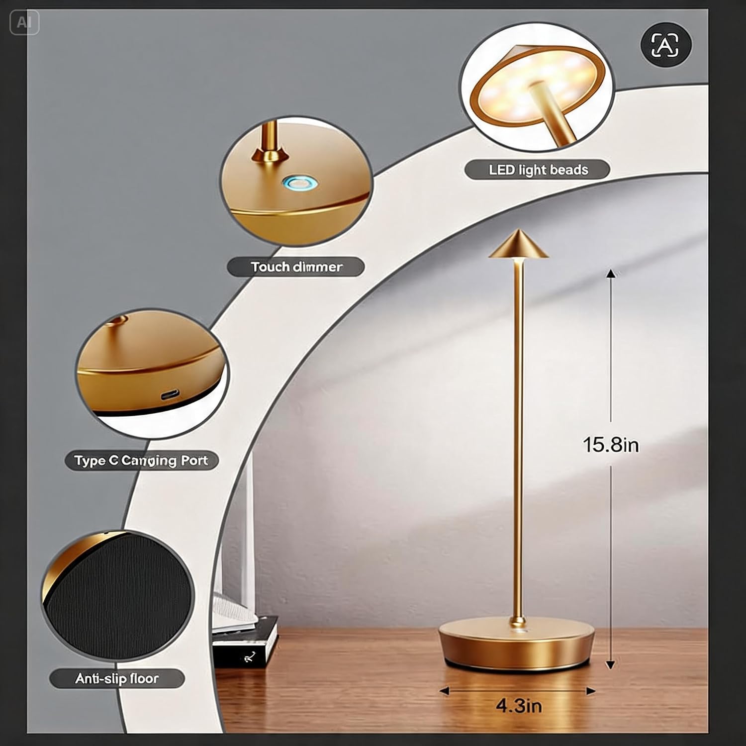 Cordless Table Lamps Rechargeable, 6000mAh Battery Operated LED Table Lamp, Up to 72 Hours Runtime, IP54 Waterproof, 3 Color Dimming for Restaurant, Dining Table & Outdoor, Bronze, Set of 2