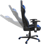 Professional Blue Gaming Chair - Leather Gaming Chair with Adjustable Height and Headrest Support