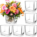 PINIWON 6 Pack Square Glass Vases 5 x 5 x 5 Inch, Clear Cube Flower Vases for Centerpieces, Candle Holders for Wedding Party Home Decor