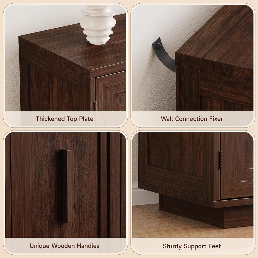 ONBRILL 63 Inch Sideboard Buffet Cabinet with Storage, Large Coffee Bar Cabinet with 4 Doors, Adjustable Shelves, Credenza Storage Cabinets for Kitchen, Living Room, Entryway, Dark Walnut