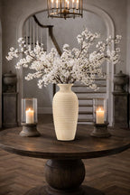 Vaseking Ceramic Natural Rustic Vase, 14.4 Inch Large Vintage Flower Threaded Decorative Farmhouse Tall Vase for Home Decor, Living Room, Shelf Decor, Wedding, Housewarming Gift, Off-White