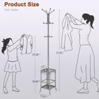 Hoctieon Coat Rack Freestanding, Coat Tree with Umbrella Holder | Metal Coat Rack Stand with 12 Hooks, Standing Coat Hanger Stand, Umbrella Stand for Entryway, Hat Rack Stand for Home Office