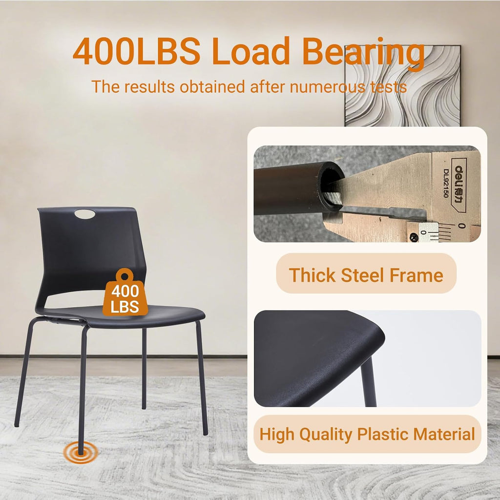 Sidanli Black Stacking Chairs Set of 4, Plastic Stackable Chair for Office Conference Waiting Break Room