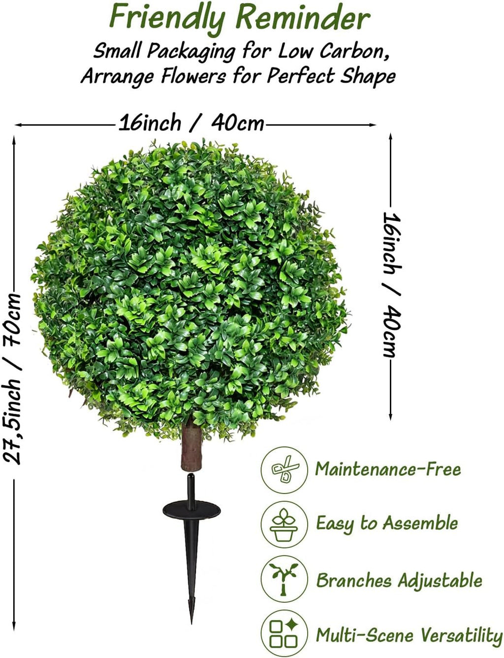 27.5" Artificial Boxwood Topiary Ball Trees for Outdoor with Round Spike, Set of 2 UV Resistant Fake Bushes Artificial Outdoor Shrubs for Front Porch Planters, Weatherproof Faux Greenery Plants Decor