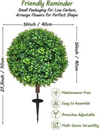 27.5" Artificial Boxwood Topiary Ball Trees for Outdoor with Round Spike, Set of 2 UV Resistant Fake Bushes Artificial Outdoor Shrubs for Front Porch Planters, Weatherproof Faux Greenery Plants Decor