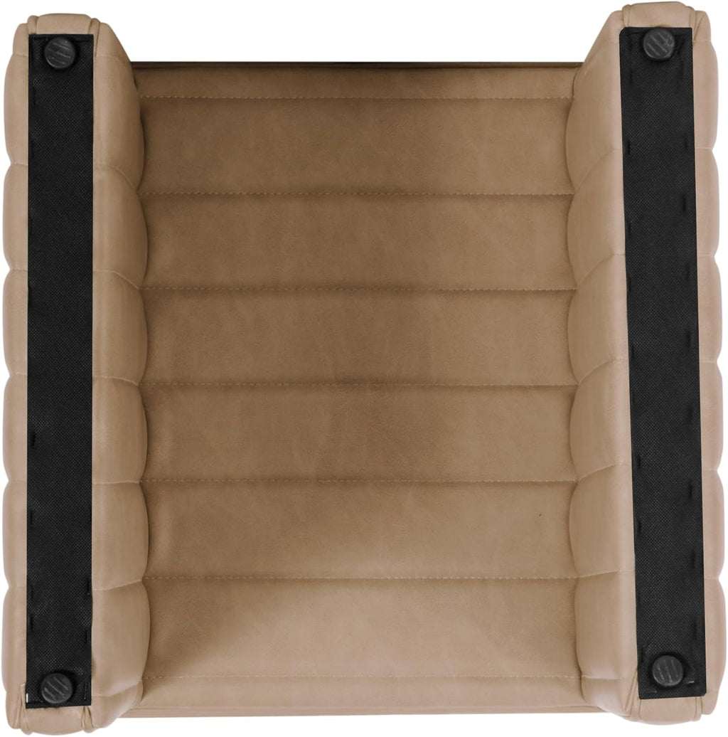 Spatial Order Modern Channel Tufted Faux Leather Ottoman | HomePop Home Décor | Ottoman for Living Room & Bedroom - Sand Faux Leather