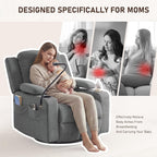 Furnimart Power Rocking Chair Nursery with Adjustable Armrests, Triple Motor Glider Recliner Swivel Nursing Chair for Breastfeeding with Phone Holder, Side Storage, Soft Waterproof Fabric, Dark Grey