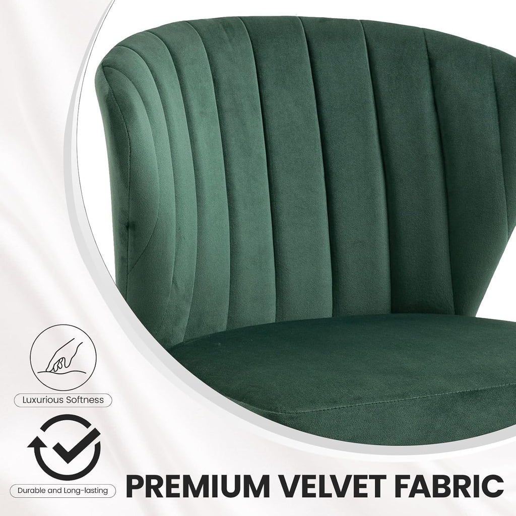 Velvet Dining Chairs Set of 2, Modern Upholstered Vanity Chairs with Golden Metal Legs for Dining Room Kitchen Vanity Patio (Green)