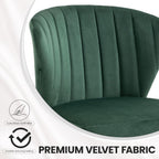 Velvet Dining Chairs Set of 2, Modern Upholstered Vanity Chairs with Golden Metal Legs for Dining Room Kitchen Vanity Patio (Green)