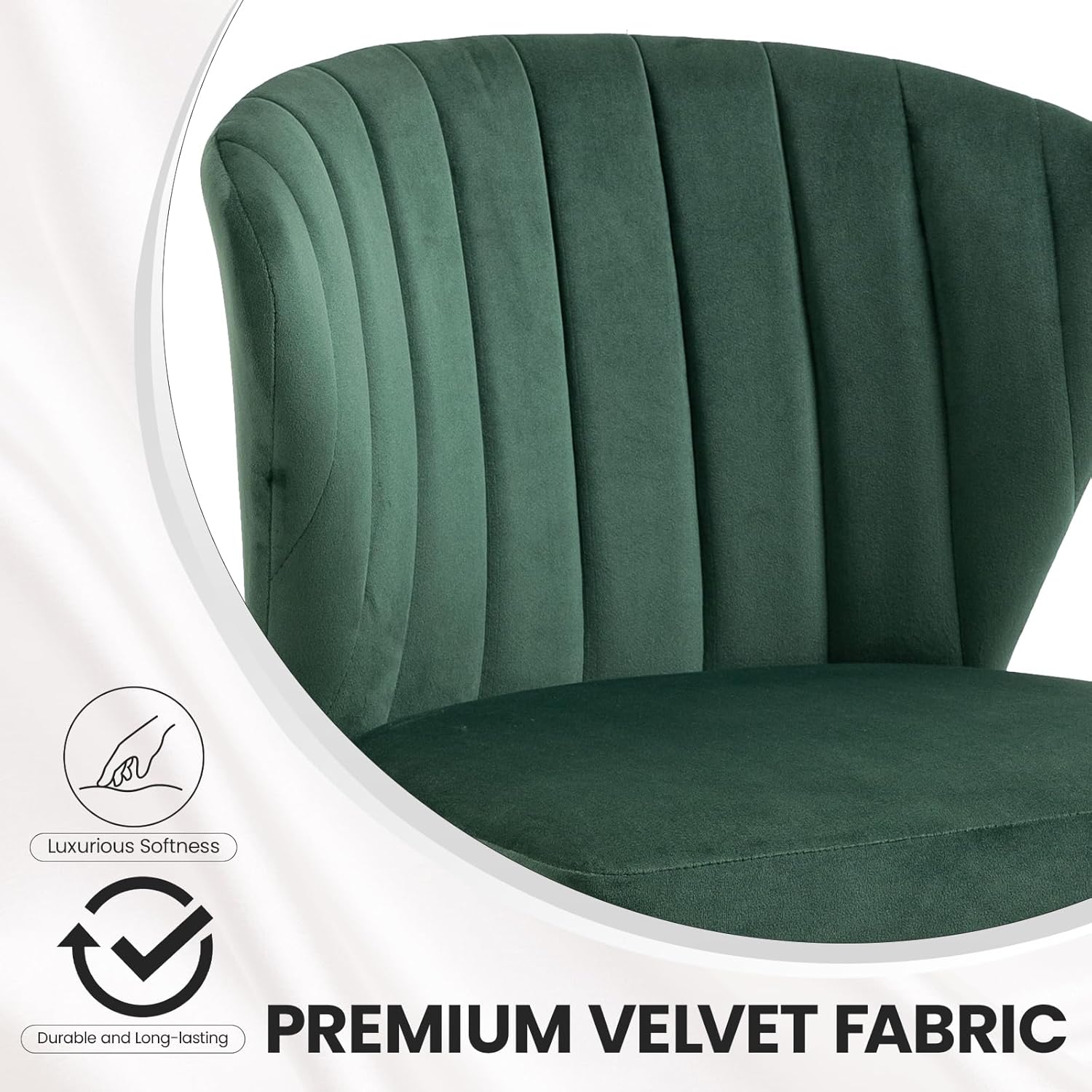 Velvet Dining Chairs Set of 2, Modern Upholstered Vanity Chairs with Golden Metal Legs for Dining Room Kitchen Vanity Patio (Green)