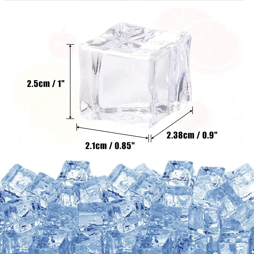 20 PCS Acrylic Ice Cubes, Square Shape, Glass Luster, Fake Artificial, Crystal Clear, Photography Props, Kitchen Toy Decoration, 1inch/2.5cm