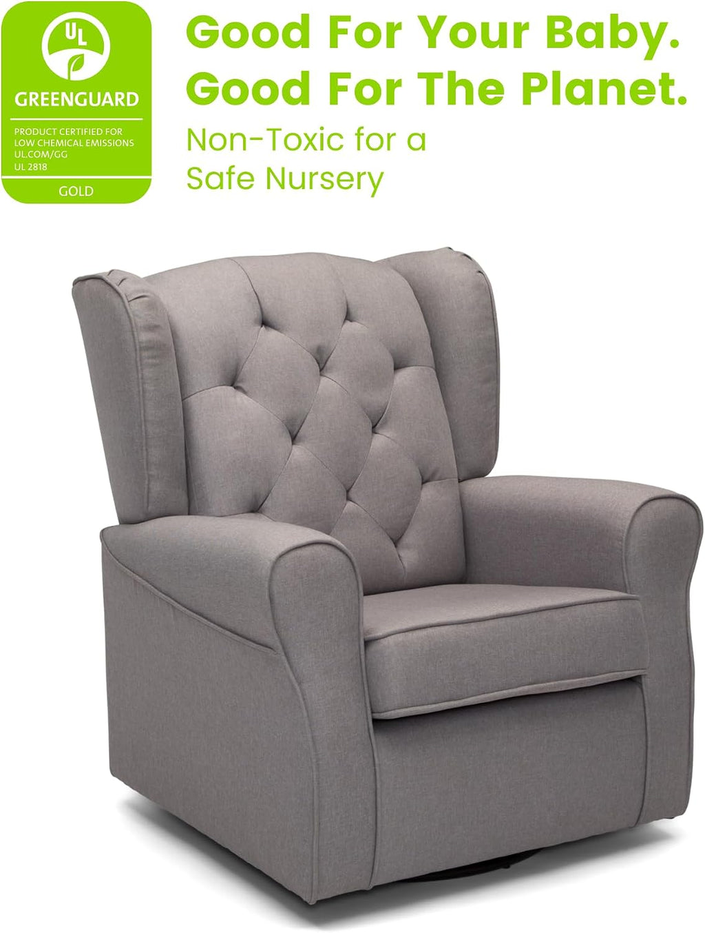 Delta Children Emma Nursery Glider Swivel Rocker Chair- Greenguard Gold Certified, French Grey
