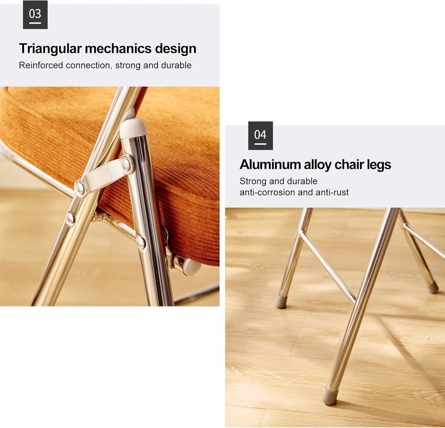 Folding Chairs, Fabric Dining Set with Metal Frame, Padded Seat and Back, Non-Slip Foot Pads, Foldable Office(Orange)