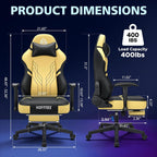HOFFREE Gaming Chair with Footrest 160° Reclining Computer Chair with 15° Rocking Function Ergonomic Game Chairs for Adults 400lbs Home Office Compueter Desk Chair with 2D Armrests Yellow and Black