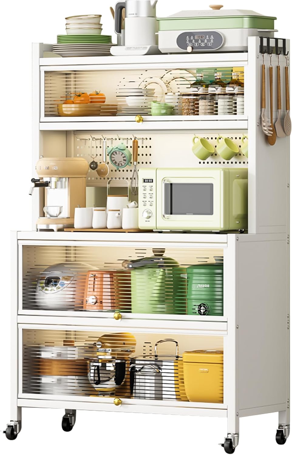 Heavy-Duty Kitchen Storage Cabinet on Wheels, Vertical Bakers Rack Organizer with Double-Door Locker, 250 KG Load Capacity, Smooth 360° Rolling, Space-Saving Mobile Storage Solution