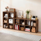 LUCKLIFE 8-Cube Storage Organizer, Stackable Modular Bookcase Shelf with Vertical or Horizontal Use, Fits 11×11" Bins, Optional Back Panels, for Living Room, Office Rustic Brown