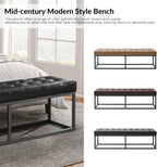 HULALA HOME 61" Faux Leather Bench with Metal Base, Upholstered Bedroom Bench for End of Bed, Button-Tufted Footstool for Entryway Living Room Dining Room, Black