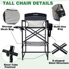 Tall Folding Director Chair 30.7" Seat Height Foldable Bar Stool for Makeup Artist Face Painting with Side Table Carry Bag and Cosmetic Bag Supports 250LBS
