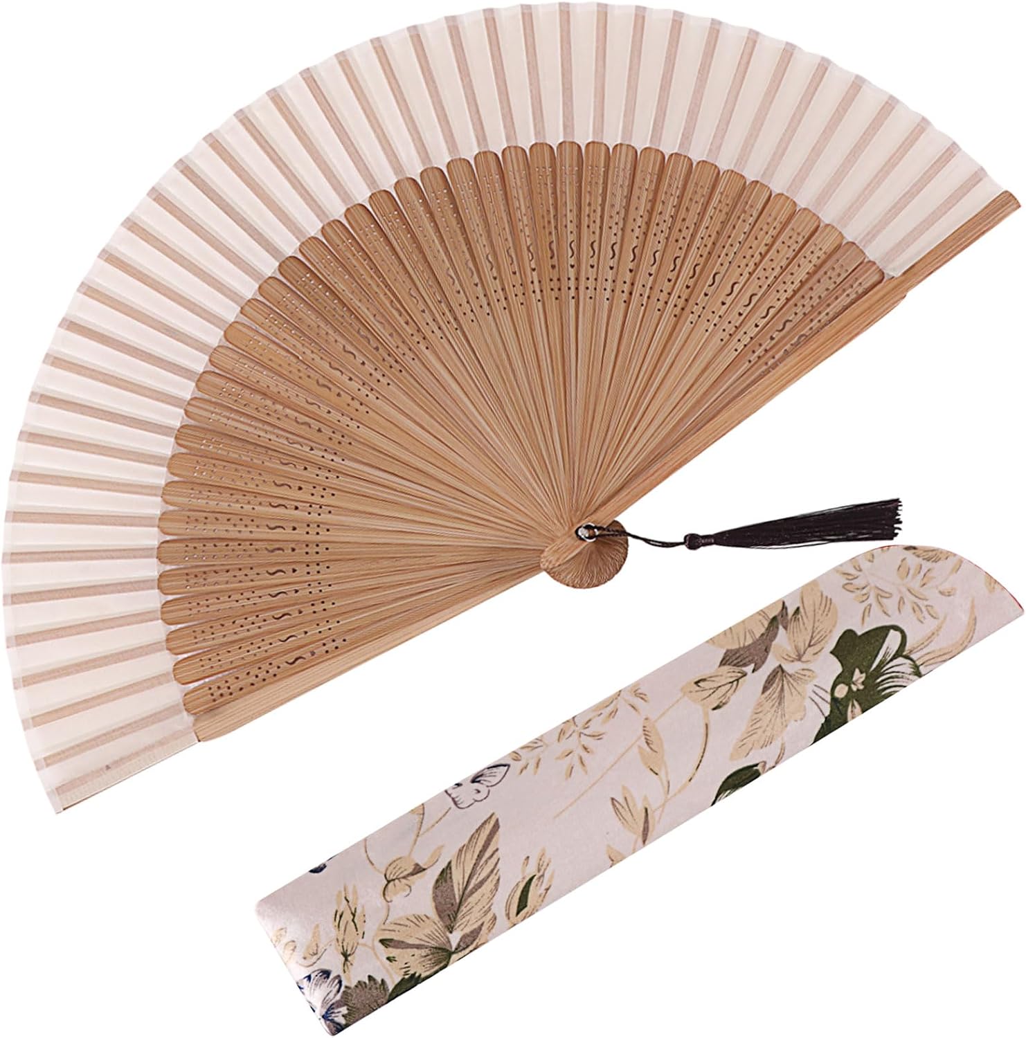 Hand Fan Foldable for Women, Folding Chinese Japanese Vintage Bamboo Silk Fan for Dance Music Festival Gift (Brown)
