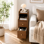YUNMUARY-Narrow Side Table,Walnut Nightstand,Mid Century Modern Nightstands,Night Stand with Drawers,7.87 Inches Wide Skinny End Table for Bedroom,Living Room,Corners.Easy Assembly.