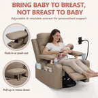 Power Glider Chair for Nursery Rocker, Electric Swivel Recliner Rocking Chair with Height-Adjustable Armrests, Rocker Glider Recliner with Cup & Blanket Holders, USB, Remote Control (Brown, 1)