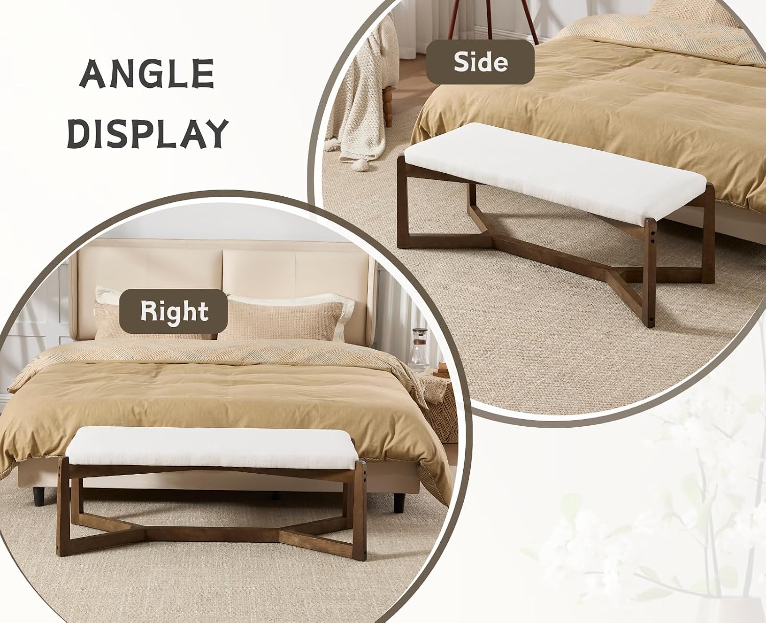 CIMOTA 49 Inch Modern Entryway Bench, Upholstered Bedroom Bench with Solid Wood Frame, Y-Shaped Foot, Comfy Ottoman for Bedroom End of Bed/Hallway/Living Room/Indoor, Linen Beige