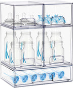 Baby Bottle Organizer, 5 Pack Stackable Storage Dust-proof Drawers, Clear Plastic Bottle Station Organizer for Countertop & Cabinet, Pacifier and Medicine Container for Nursery