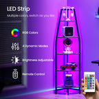 CHOEZON Corner Shelf with Lights, Corner Bookshelf with Metal Frame, 5-Tier Tall Ladder Shelf, Storage Rack for Home Office, Bedroom, Living Room, Rustic Brown and Black TCJ71DBF